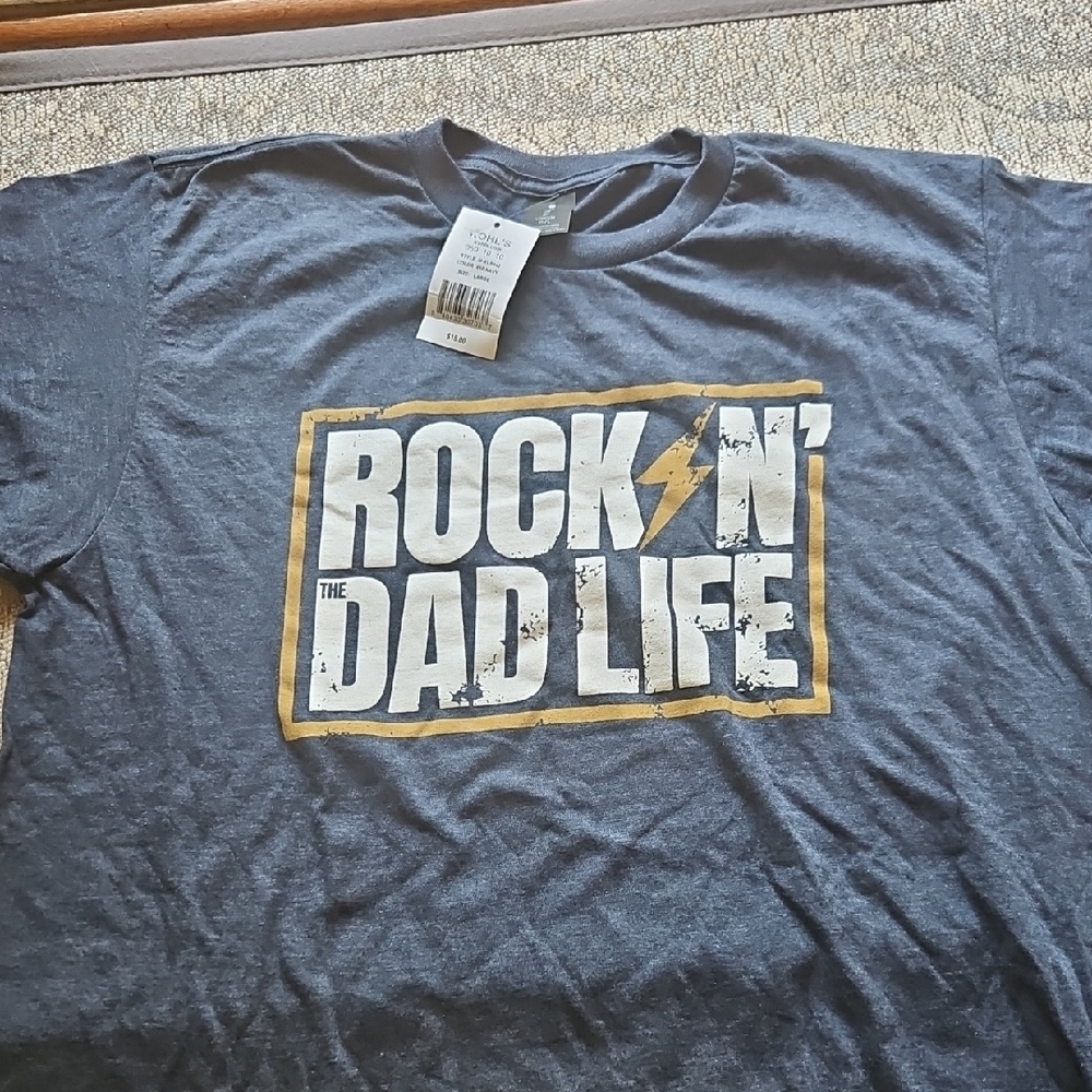 New! Rock 'N' Dad Life Kids T-Shirt - Blue and Gold, Size L